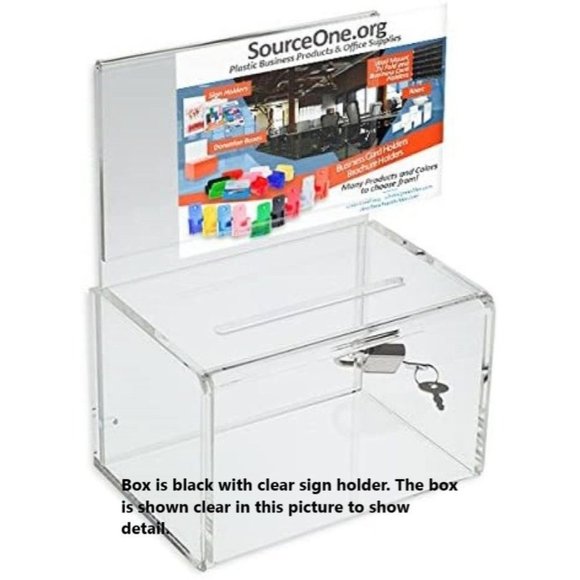SourceOne Oblong, Donation Box with Clear Sign Holder/Ad Frame and Free Lock, 5 - Picture 8 of 9